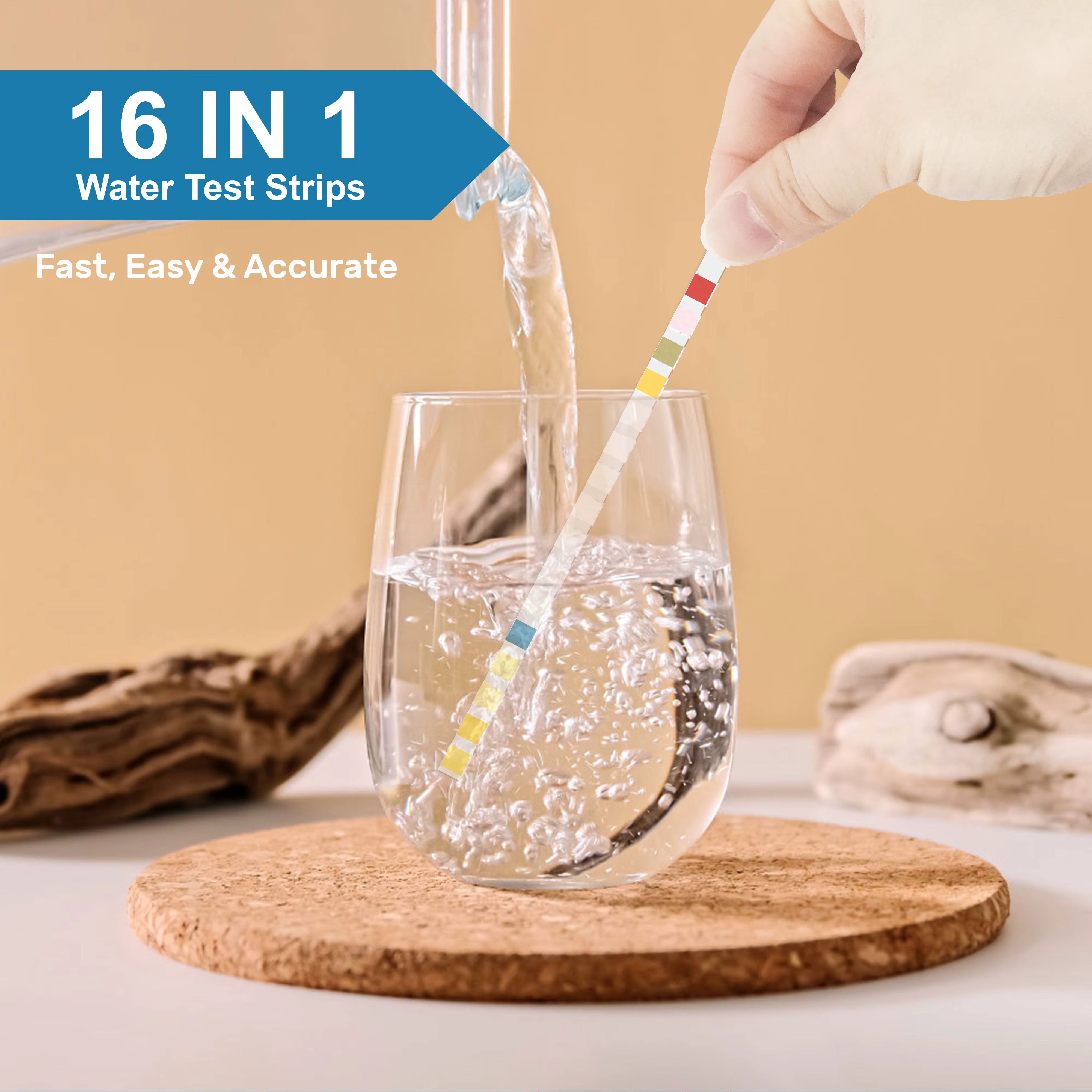 16 in 1 water test strips for testing drinking water safety and purity at home.