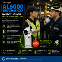 Professional breathalyser with audible warning signal and LED display