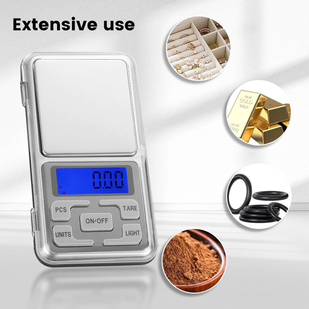 Compact precision weighing balance with stainless steel platform and protective flip cover