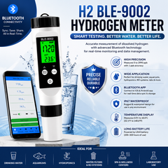 Portable H2 BLE-9002 Hydrogen Meter featuring Bluetooth connectivity and real-time water quality monitoring.