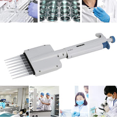 Laboratory technician handling a multi-channel micropipette during sample preparation.