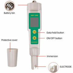 ORP Meter 169E immersed in aquarium water to monitor oxidation reduction potential for fish health