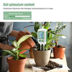 Soil fertility testing meter helping optimize phosphorus levels for healthy roots
