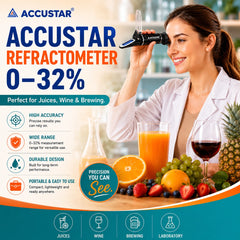 Accustar refractometer with case protective storage box labeled Brix scale