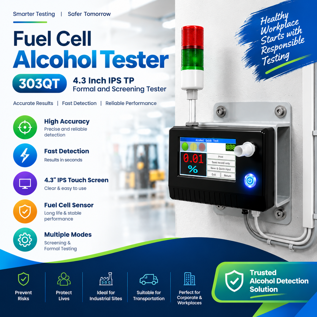 Wall mounted breathalyzer with Fuel Cell AA 303QT