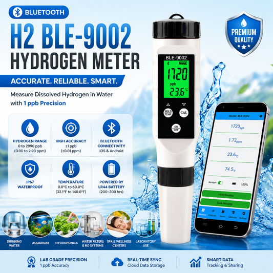 H2 BLE-9002 Bluetooth Hydrogen Meter with smartphone app for accurate dissolved hydrogen testing.