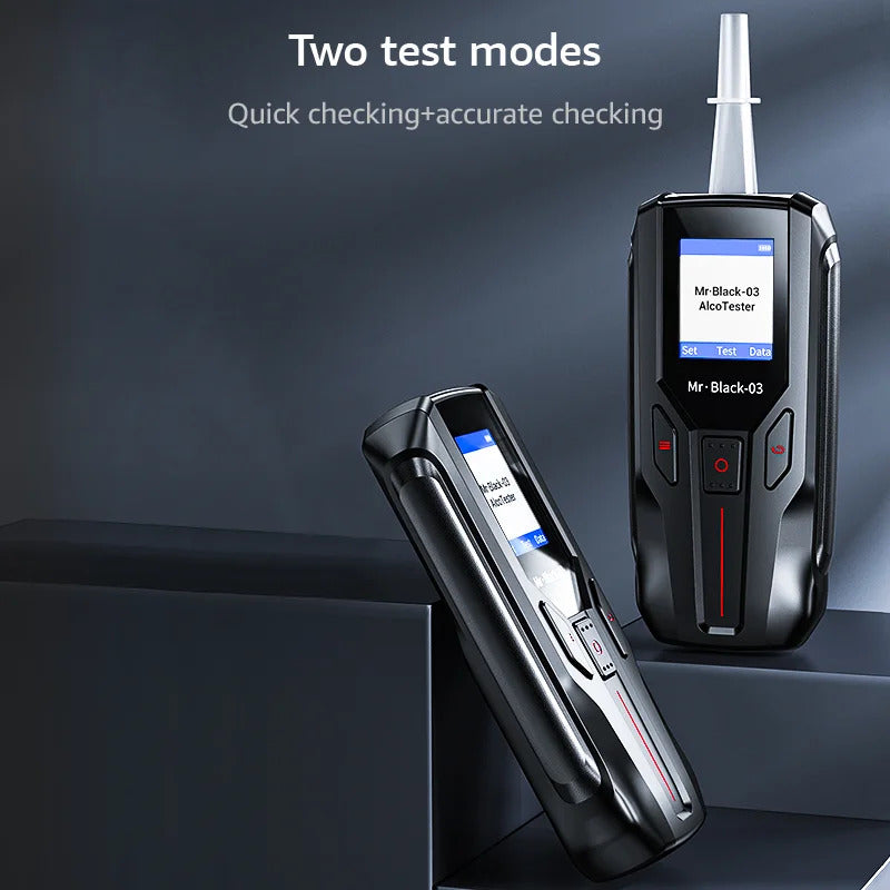 Handheld MR BLACK 03 device featuring rectangular screen and sleek black casing.