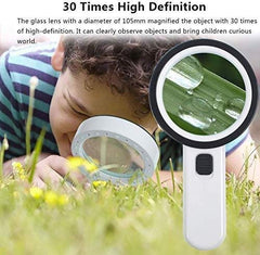 Magnifying Glass with Light, 30X Handheld Large Magnifying Glass 12 Led Illuminated Lighted Magnifier