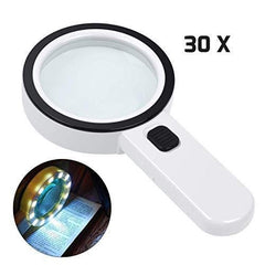 Magnifying Glass with Light, 30X Handheld Large Magnifying Glass 12 Led Illuminated Lighted Magnifier