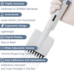 Adjustable multi-channel micropipette for high-throughput sample processing.