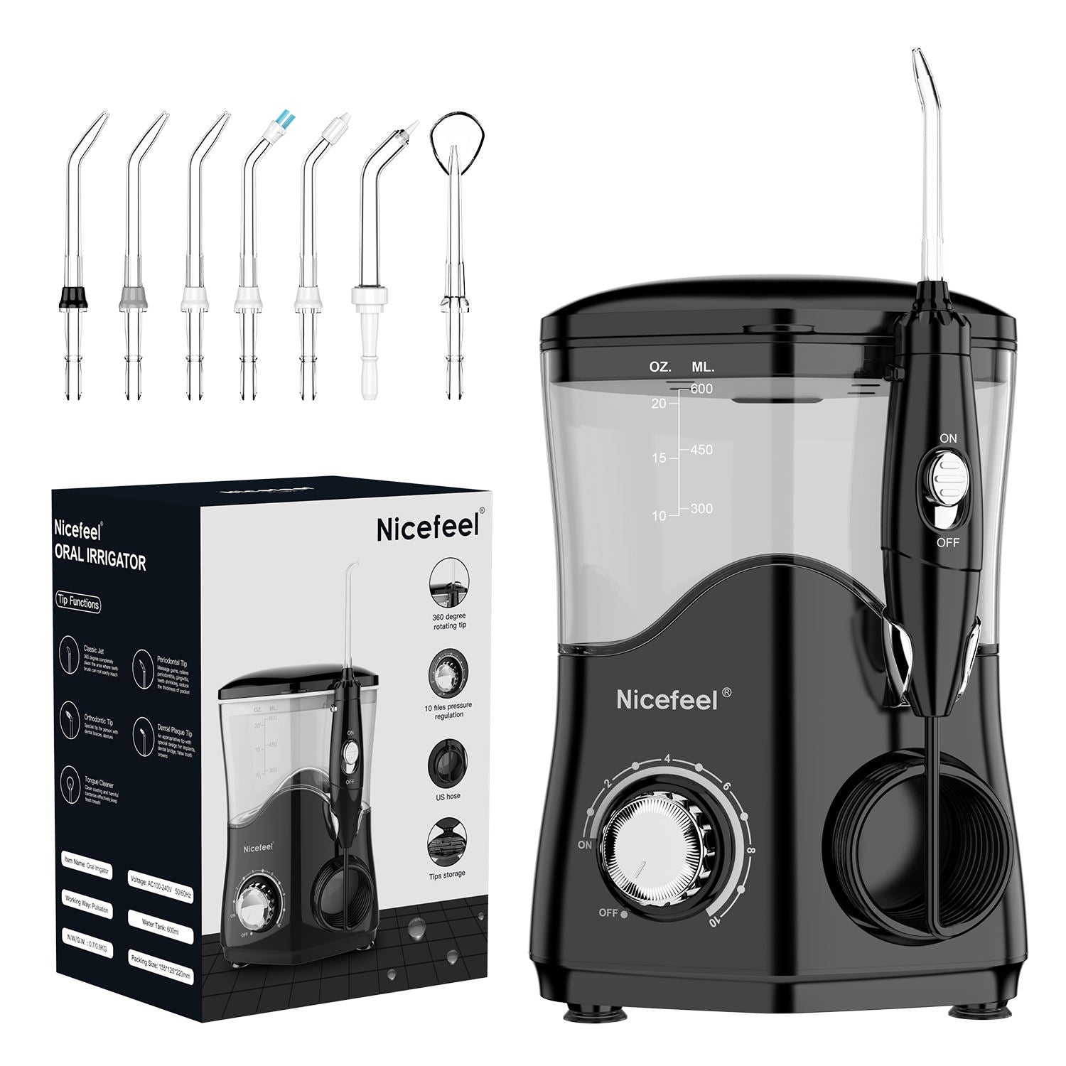 Uniglobal Business dental flosser – portable oral irrigator with 360° rotating tip.