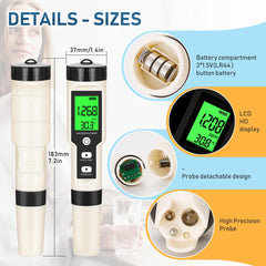 Hydrogen (H2) water quality meter with ORP and pH sensors